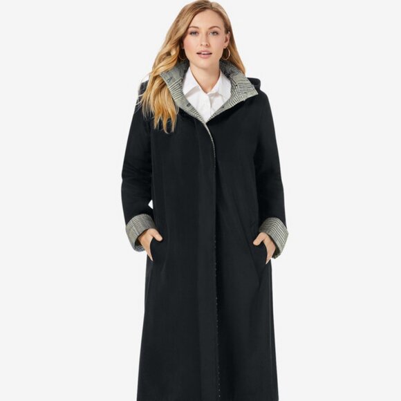 NWOT Jessica London Women's Black/Tan Raincoat w/ Detachable Liner - Picture 1 of 6